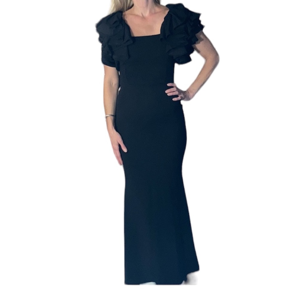 Symphony Black Ruffle Sleeve Gown